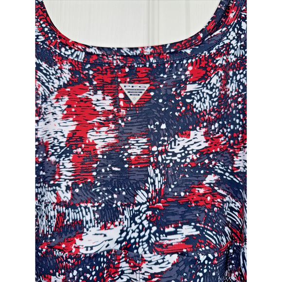 Columbia Omnifreeze Dress Small Red White Blue Waterbrush Cooling Performance - Picture 8 of 10